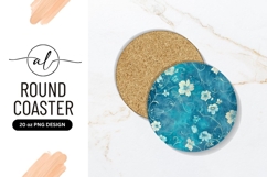 Teal Floral Round Coaster Design with White Flowers Product Image 1