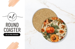 Round Coaster with Pumpkin Sunflowers and Autumn Leaves Product Image 1