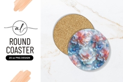 Pastel Floral Arrangement on Round Coaster with Peach Blue Product Image 1