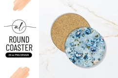 Watercolor Blue Floral Round Coaster Design with Leaves Product Image 1