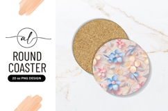 Floral Round Coaster Design with Pastel Blue Pink and Yellow Product Image 1
