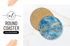Blue And Gold Circular Fluid Art Round Coaster Png Product Image 1