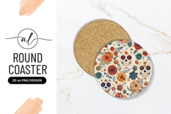 Floral Sugar Skulls Round Coaster Png Design Product Image 1