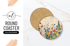 Watercolor Wildflower Meadow Illustration Round Coaster Png Product Image 1