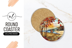 Stained Glass Autumn Landscape Round Coaster Png Product Image 1