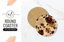 Brown Flowers Beige Background Floral Round Coaster Product Image 1