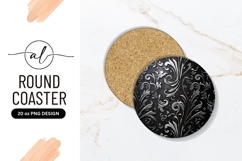 Round Silver Floral Design On Black Background Product Image 1