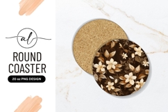 Brown Floral Round Coaster Png Background Product Image 1