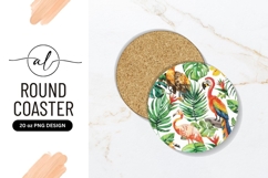 Watercolor Tropical Birds And Leaves Round Coaster Product Image 1