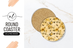 Vintage Floral Pattern With Bees Round Coaster Product Image 1