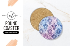 Watercolor Damask Round Coaster Png Design Product Image 1