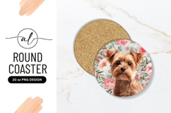 Yorkie Dog Portrait With Floral Background Round Coaster Product Image 1