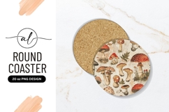 Vintage Mushroom Botanical Print Round Coaster Png Product Image 1