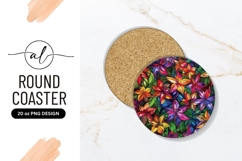 Colorful Stained Glass Floral Round Coaster Png Product Image 1