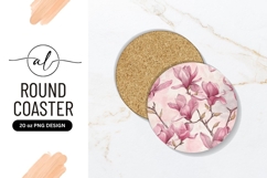 Watercolor Magnolia Flower Pattern Round Coaster Png Product Image 1