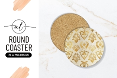 Gold Floral Hearts Pattern Round Coaster Png Product Image 1
