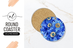 Blue Sunflowers Watercolor Pattern Round Coaster Png Product Image 1