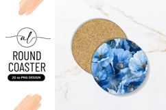 Blue Poppy Flowers Background Round Coaster Png Product Image 1