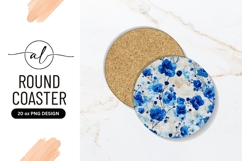 Blue Floral Round Coaster Png Watercolor Artwork Product Image 1