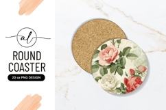 Vintage Rose Botanical Illustration Round Coaster Png Product Image 1
