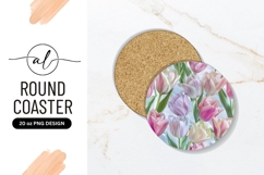 Pastel Tulips Floral Design Round Coaster Png Product Image 1