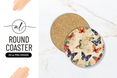 Butterflies On Beige Background Round Coaster Png Product Image 1