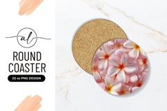 Pink Plumeria Flowers Round Coaster Png Product Image 1