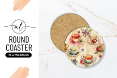 Tea Cups And Berries Round Coaster Png Product Image 1