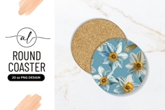 Daffodils On Blue Background Round Coaster Png Product Image 1