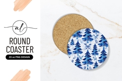 Winter Round Coaster Png Watercolor Christmas Trees Product Image 1