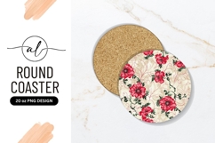 Red Floral Pattern Round Coaster Png Product Image 1