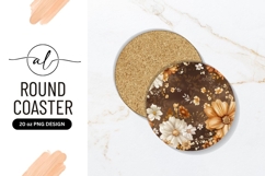 Floral Round Coaster Png Dark Background Product Image 1