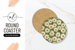 Daisy Floral Pattern Green Round Coaster Png Product Image 1