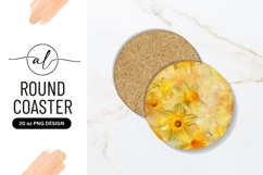 Yellow Daffodils On Textured Round Coaster Png Product Image 1