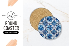 Blue Floral Tile Round Coaster Png Product Image 1