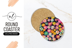 Colorful Daisy Flowers Circular Background Round Coaster Png Product Image 1