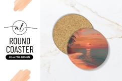 Tropical Beach Sunset Round Coaster Png Product Image 1