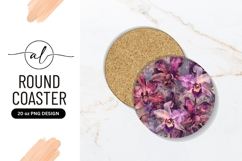 Floral Round Coaster With Orchid Flowers Png Product Image 1