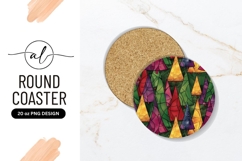 Round Coaster Png With Colorful Christmas Trees Product Image 1
