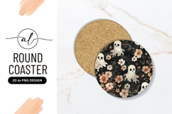 Halloween Floral Ghosts Pattern Round Coaster Png Product Image 1