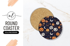 Spooky Pumpkins And Moons Pattern Round Coaster Png Product Image 1