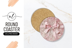 Pink Floral Round Coaster Png With Ribbon Product Image 1