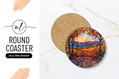 Stained Glass Autumn Landscape Round Coaster Png Product Image 1