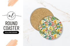Floral Watercolor Pattern On Round Coaster Png Product Image 1