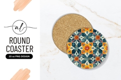 Elegant Floral Tile Pattern Round Coaster Png Product Image 1
