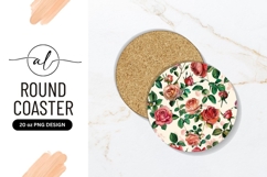 Watercolor Roses Pattern Round Coaster Design Png Product Image 1