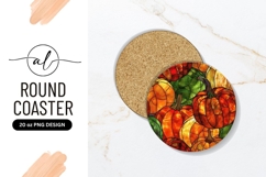 Stained Glass Pumpkin Harvest Round Coaster Png Product Image 1