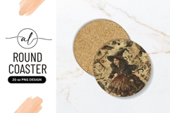Vintage Witch Illustration Round Coaster Design Product Image 1