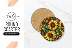 Stained Glass Sunflowers Round Coaster Png Design Product Image 1