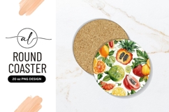 Watercolor Tropical Fruits Round Coaster Design Product Image 1